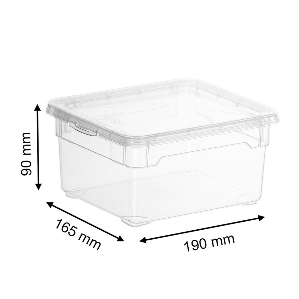 De stapelbare Rotho-opbergdoos CLEAR 2L (19x16,5x9 cm) van transparant materiaal met deksel is ideaal om spullen ruimtebesparend op te bergen.