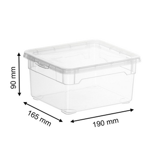 De stapelbare Rotho-opbergdoos CLEAR 2L (19x16,5x9 cm) van transparant materiaal met deksel is ideaal om spullen ruimtebesparend op te bergen.