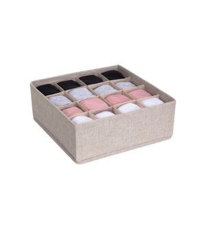 De SOFT Organizer Beige - 16 vakken van Bigso biedt handige opbergruimte voor kleding in zwart, grijs, roze en wit. Dankzij het opvouwbare ontwerp blijft je kamer netjes en overzichtelijk.