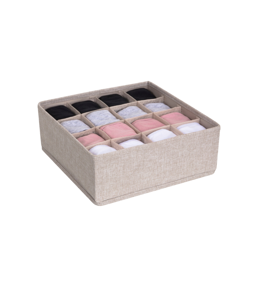 De SOFT Organizer Beige - 16 vakken van Bigso biedt handige opbergruimte voor kleding in zwart, grijs, roze en wit. Dankzij het opvouwbare ontwerp blijft je kamer netjes en overzichtelijk.