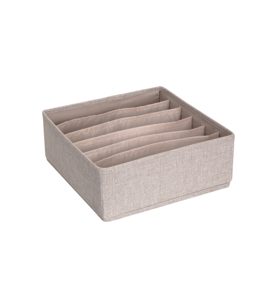 De Bigso SOFT Organizer Beige – 6 vakken breed is een vierkante stoffen organizer met zes brede vakken om sokken of accessoires in te sorteren; hij is opvouwbaar en kan gemakkelijk worden opgeborgen als je hem niet gebruikt.