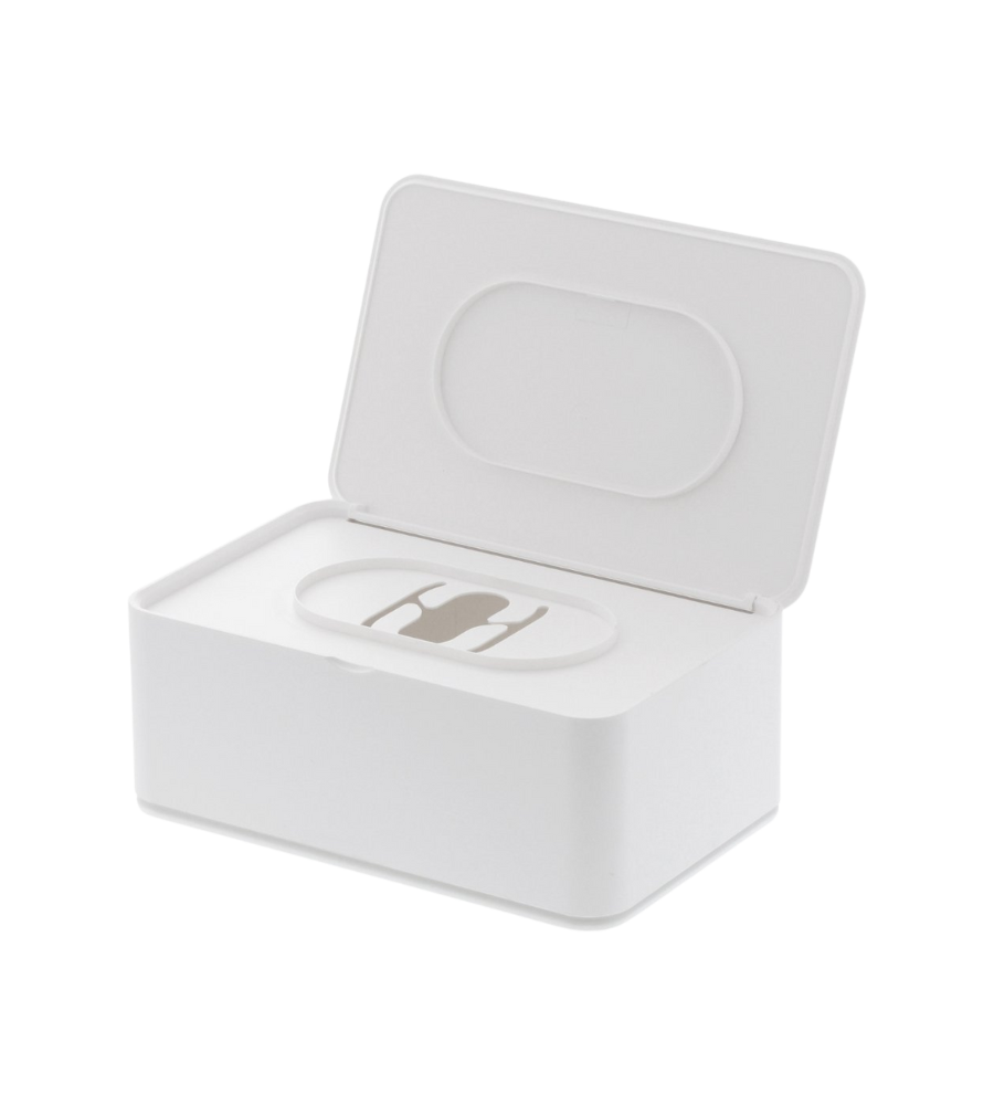 De YAMAZAKI SMART doekjesdoos - Wit is een witte, rechthoekige doos met een scharnierend deksel en een opening aan de binnenkant, ideaal om gemakkelijk doekjes uit te pakken.