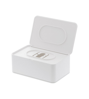 De YAMAZAKI SMART doekjesdoos - Wit is een witte, rechthoekige doos met een scharnierend deksel en een opening aan de binnenkant, ideaal om gemakkelijk doekjes uit te pakken.