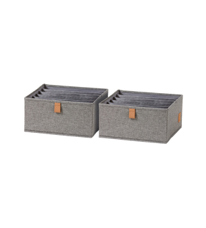 De Love it Store it PREMIUM-organizer met 6 vakken, grijs – set van 2 stuks bestaat uit twee grijze organizers met bruine handgrepen en tussenschotten, die naast elkaar kunnen worden geplaatst – ideaal om spullen in elke kamer netjes op te bergen.