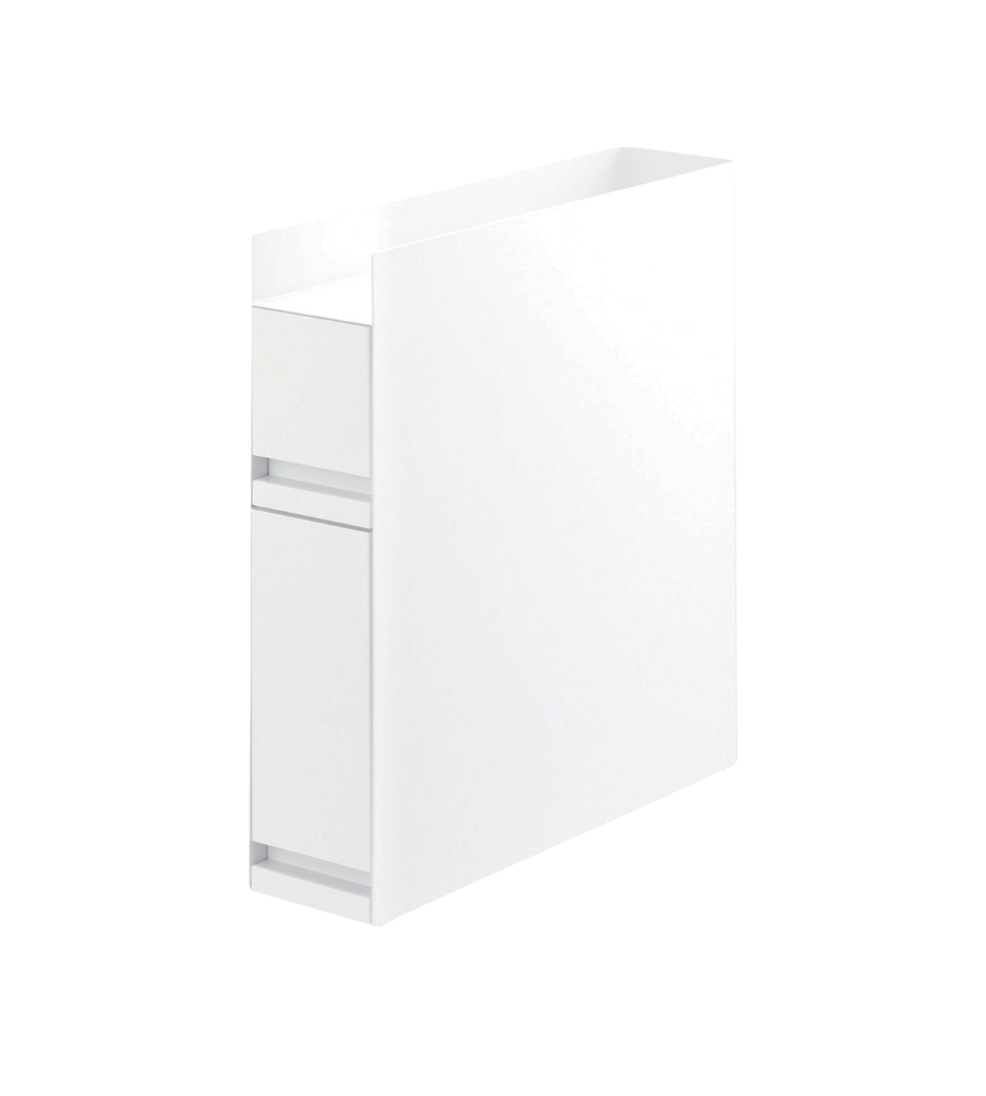 Een modern, minimalistisch TOWER-kruidenrek met twee verdiepingen in wit van YAMAZAKI, met strakke lijnen en twee niveaus, gepresenteerd tegen een eenvoudige witte achtergrond.