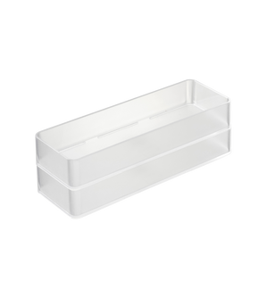 De YAMAZAKI TOWER lade-organizer wit L, set van 2 stuks, bestaat uit doorzichtige, rechthoekige acrylbakjes met gladde randen en een open bovenkant, die ideaal zijn als stapelbare lade-organizers.