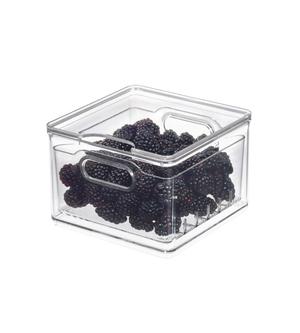 De iDesign HOME EDIT - Voedselbewaardoos TRANSPARANT - Berry Bin klein is een doorzichtige, BPA-vrije bak met ingebouwde handgrepen aan de zijkant, die je bessen langer vers houdt en makkelijk mee te nemen is.