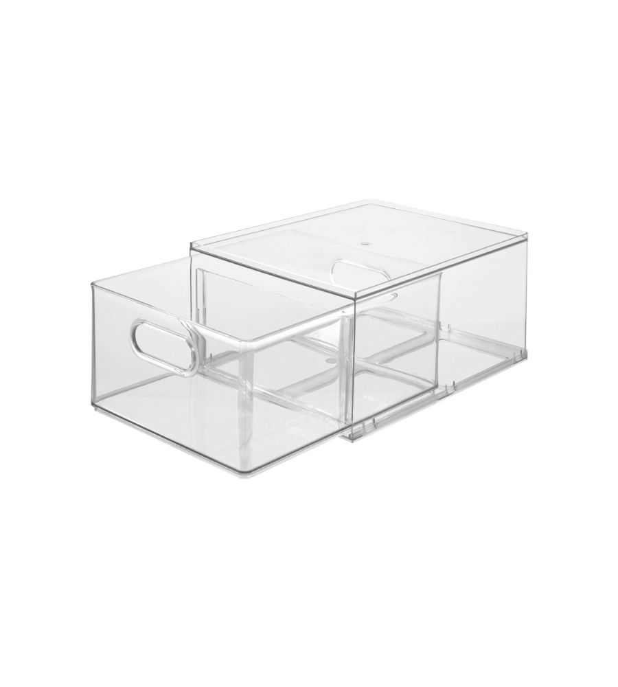 De iDesign HOME EDIT - opbergdoos met handgreep, transparant (35x26,7x19,7 cm) valt op door zijn strakke ontwerp en de uitsparing voor de handgreep – ideaal voor een strakke organisatie of om te gebruiken als veelzijdige opbergdoos voor allerlei spullen.