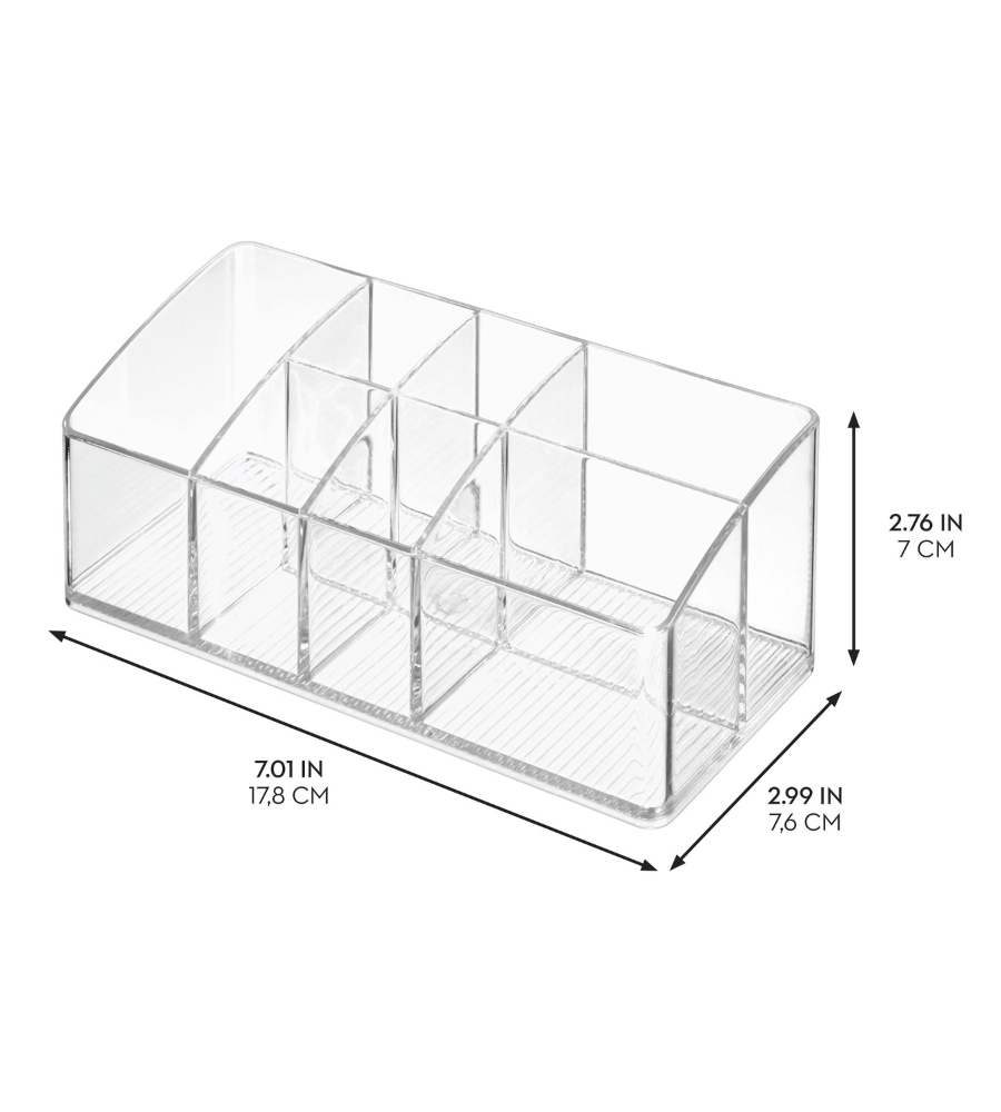 De iDesign LINUS MED Multiorganizer KLAR is een doorzichtige plastic organizer met 6 vakken, perfect voor het opbergen van kleine spullen. Afmetingen: 17,8 x 7 x 7,6 cm (LxHxB). Dankzij het doorzichtige ontwerp blijft de inhoud zichtbaar en overzichtelijk.