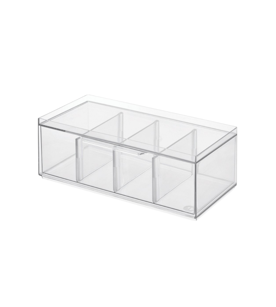 De iDesign CRISP - opbergdoos Tee KLAR met vier uitneembare vakken wordt gepresenteerd tegen een eenvoudige witte achtergrond.