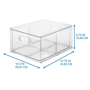 De iDesign HOME EDIT - opbergbox met lade, transparant (35x26,7x19,7 cm) is een doorzichtige, rechthoekige organizer met handgrepen aan de zijkanten – perfect voor elke kamer.